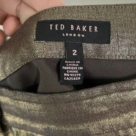 Ted Baker London Metallic Gold Linen Ruffle Skirt - Picture 4 of 5